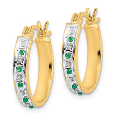 QDF139 Diamond Fascination Diamond Mystique Sterling Silver 18K Gold-plated Diamond and Emerald Oval Hoop Earrings