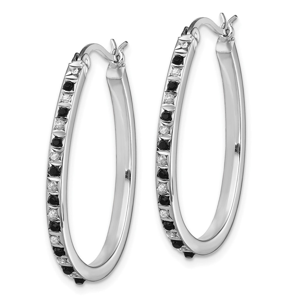 QDF141 Diamond Fascination Diamond Mystique Sterling Silver Platinum-plated Diamond Black and White Diamond Hoop Earrings