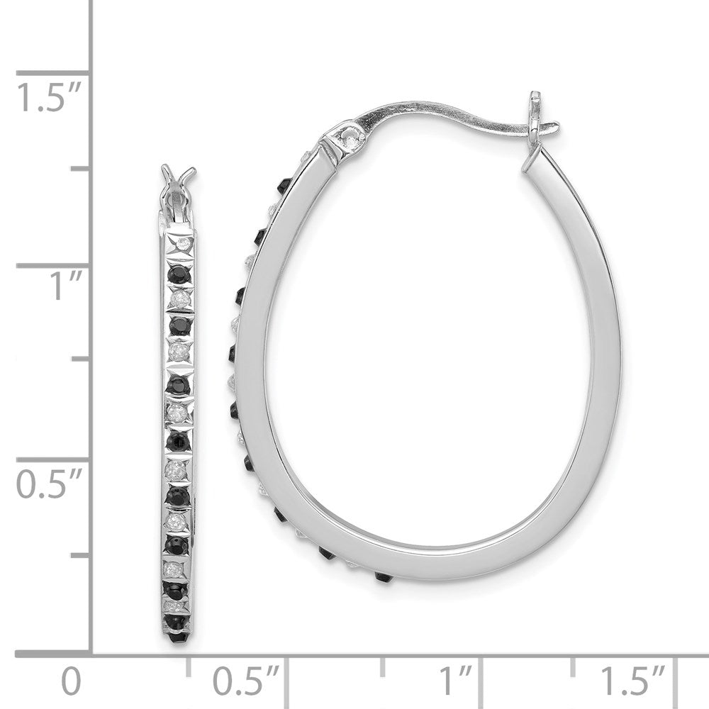QDF141 Diamond Fascination Diamond Mystique Sterling Silver Platinum-plated Diamond Black and White Diamond Hoop Earrings