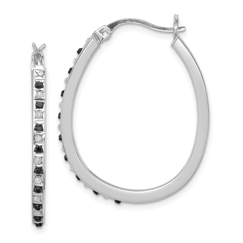 QDF141 Diamond Fascination Diamond Mystique Sterling Silver Platinum-plated Diamond Black and White Diamond Hoop Earrings