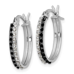 QDF142 Diamond Fascination Diamond Mystique Sterling Silver Platinum-plated Diamond Black and White Diamond Oval Hoop Earrings