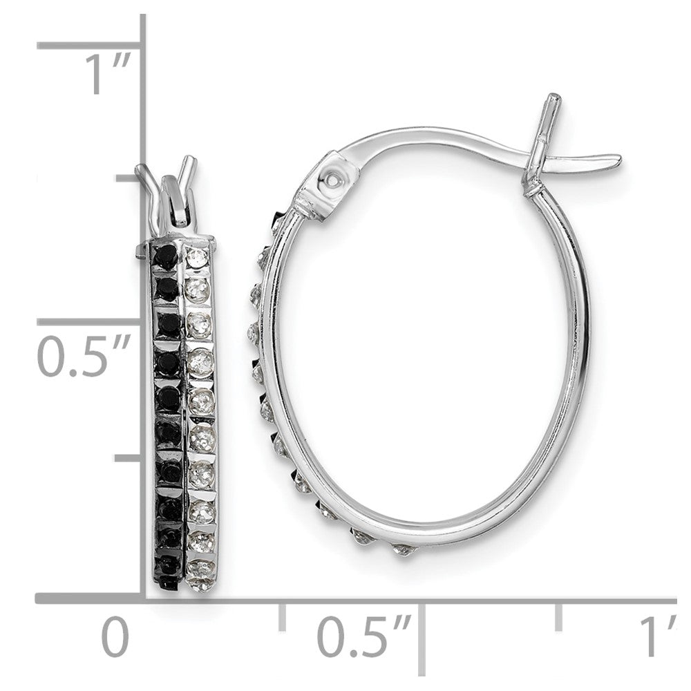 QDF142 Diamond Fascination Diamond Mystique Sterling Silver Platinum-plated Diamond Black and White Diamond Oval Hoop Earrings
