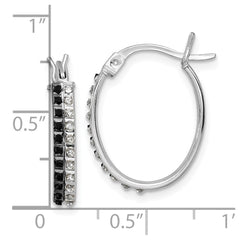 QDF142 Diamond Fascination Diamond Mystique Sterling Silver Platinum-plated Diamond Black and White Diamond Oval Hoop Earrings
