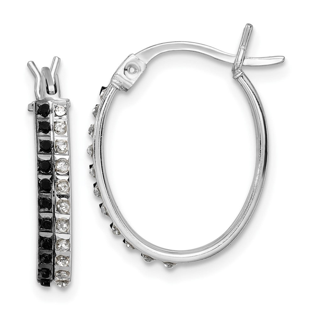 QDF142 Diamond Fascination Diamond Mystique Sterling Silver Platinum-plated Diamond Black and White Diamond Oval Hoop Earrings
