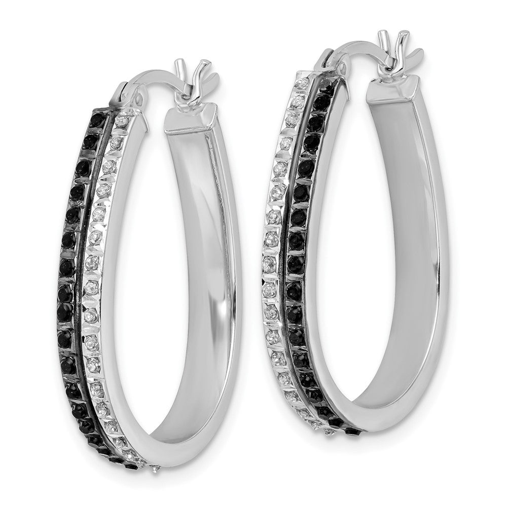 QDF143 Diamond Fascination Diamond Mystique Sterling Silver Platinum-plated Diamond Black and White Diamond Hoop Earrings