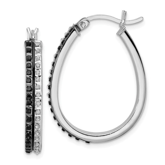 QDF143 Diamond Fascination Diamond Mystique Sterling Silver Platinum-plated Diamond Black and White Diamond Hoop Earrings