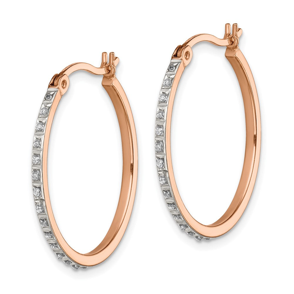 QDF157 Diamond Fascination Diamond Mystique Sterling Silver Rose Gold-plated Diamond Round Hoop Earrings
