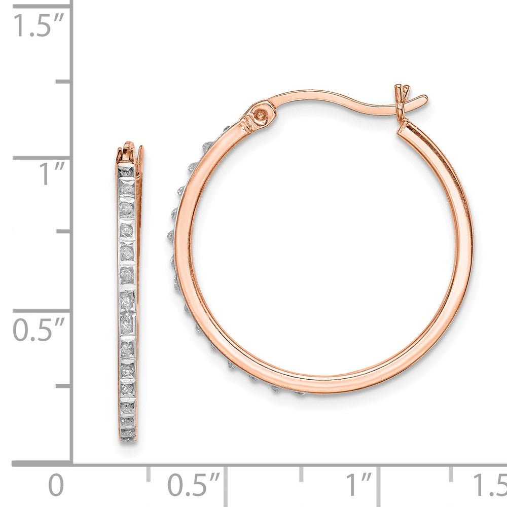 QDF157 Diamond Fascination Diamond Mystique Sterling Silver Rose Gold-plated Diamond Round Hoop Earrings