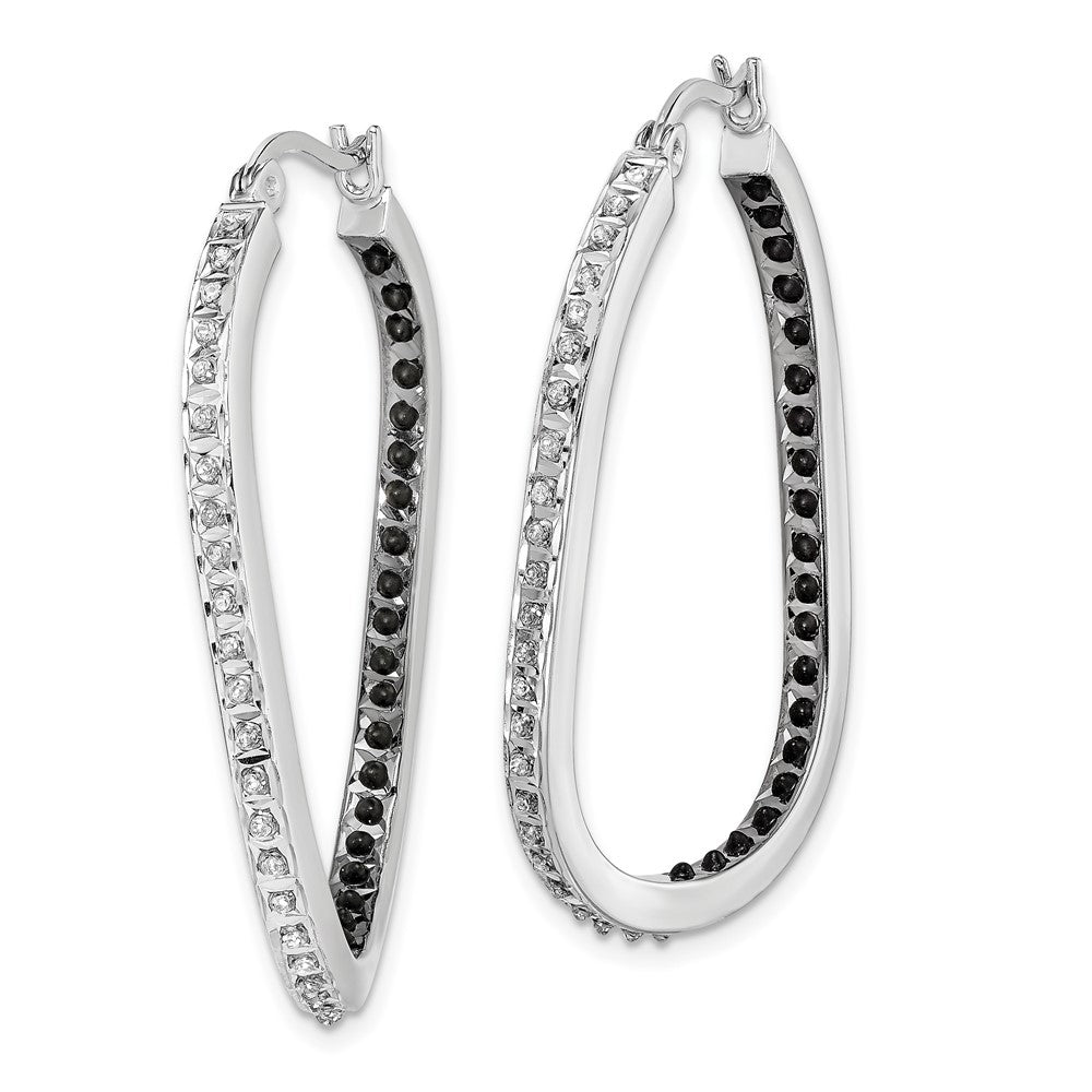 QDF163 Diamond Fascination Diamond Mystique Sterling Silver Platinum-plated Diamond Black and White Diamond In and Out Hoop Earring