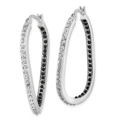 QDF163 Diamond Fascination Diamond Mystique Sterling Silver Platinum-plated Diamond Black and White Diamond In and Out Hoop Earring