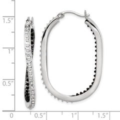 QDF163 Diamond Fascination Diamond Mystique Sterling Silver Platinum-plated Diamond Black and White Diamond In and Out Hoop Earring