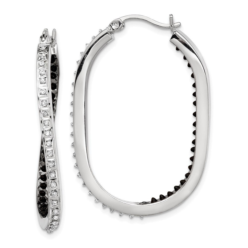 QDF163 Diamond Fascination Diamond Mystique Sterling Silver Platinum-plated Diamond Black and White Diamond In and Out Hoop Earring