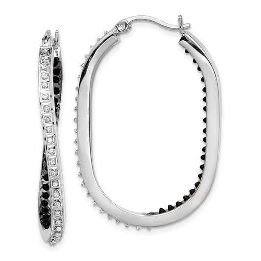 QDF163 Diamond Fascination Diamond Mystique Sterling Silver Platinum-plated Diamond Black and White Diamond In and Out Hoop Earring