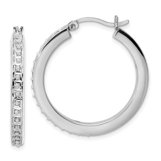 QDF190 Diamond Fascination Diamond Mystique Sterling Silver Platinum-plated Diamond Hoop Earrings