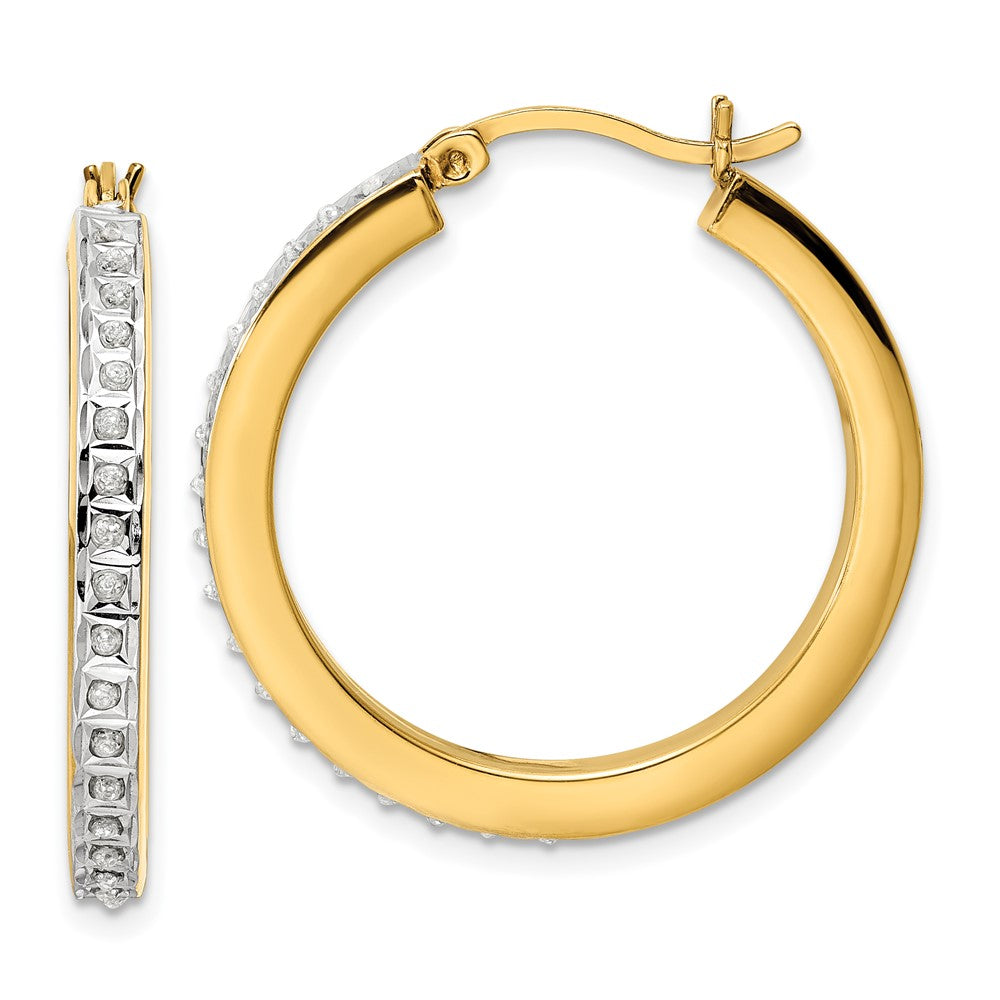 QDF191 Diamond Fascination Diamond Mystique Sterling Silver 18K Gold-plated Diamond Hoop Earrings