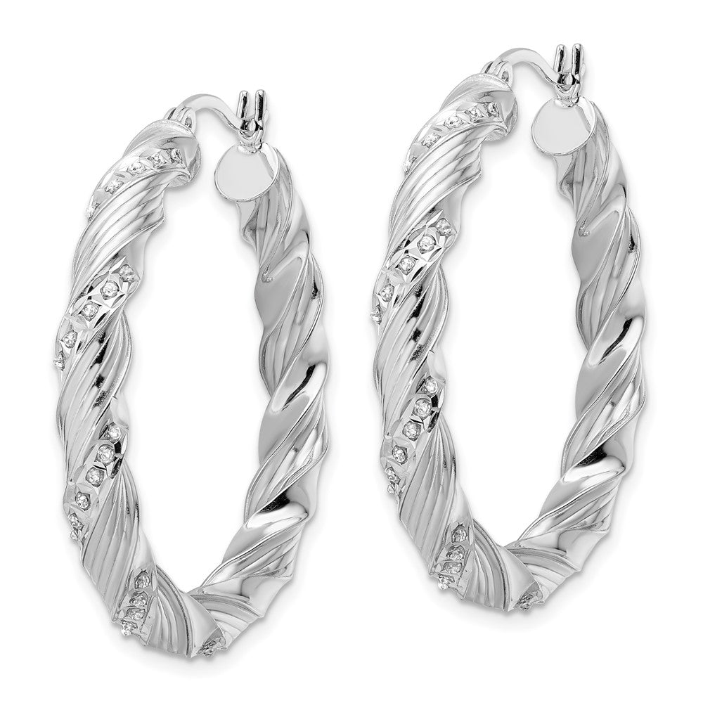 QDF193 Diamond Fascination Diamond Mystique Sterling Silver Platinum-plated Diamond Twisted Hoop Earrings