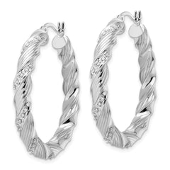 QDF193 Diamond Fascination Diamond Mystique Sterling Silver Platinum-plated Diamond Twisted Hoop Earrings