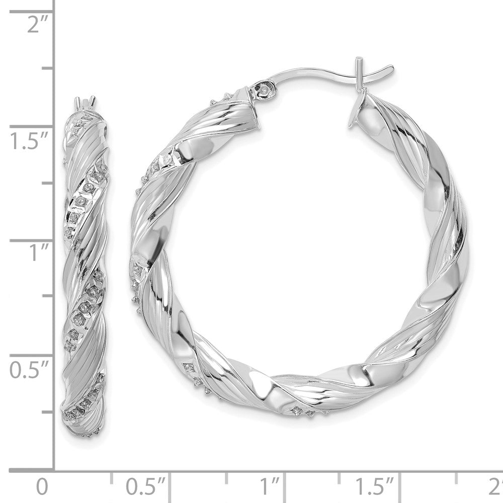 QDF193 Diamond Fascination Diamond Mystique Sterling Silver Platinum-plated Diamond Twisted Hoop Earrings