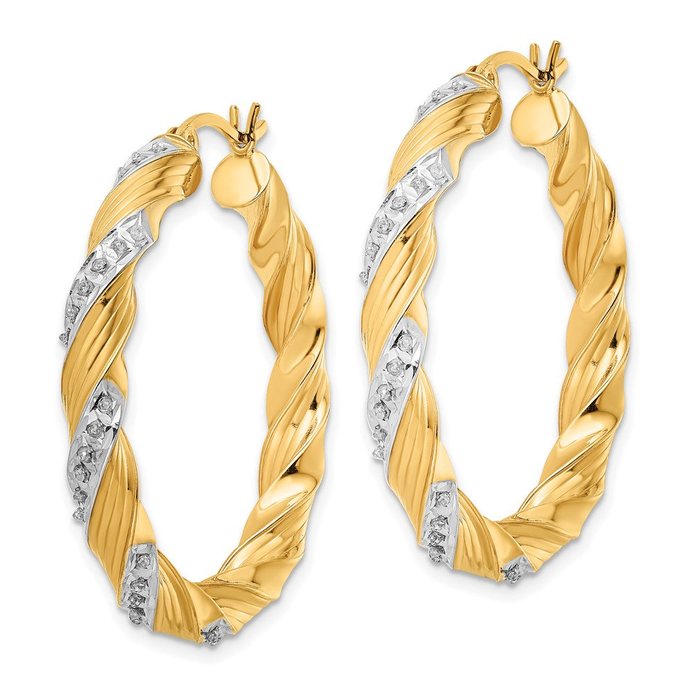 QDF194 Diamond Fascination Diamond Mystique Sterling Silver 18K Gold-plated Diamond Twisted Hoop Earrings