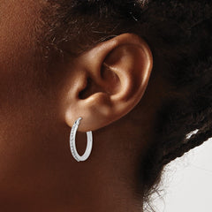 QDF208 Sterling Silver Platinum-plated Diamond Mystique Hoop Earrings