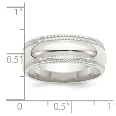 Sterling Silver 8mm Comfort Fit Double Milgrain Size 7 Band