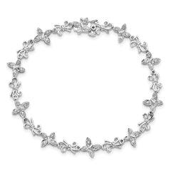 Sterling Silver Rhodium-plated Diamon Butterfly & Bows Bracelet QDX1068