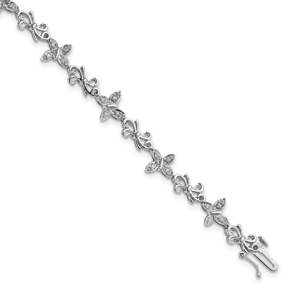 Sterling Silver Rhodium-plated Diamon Butterfly & Bows Bracelet QDX1068