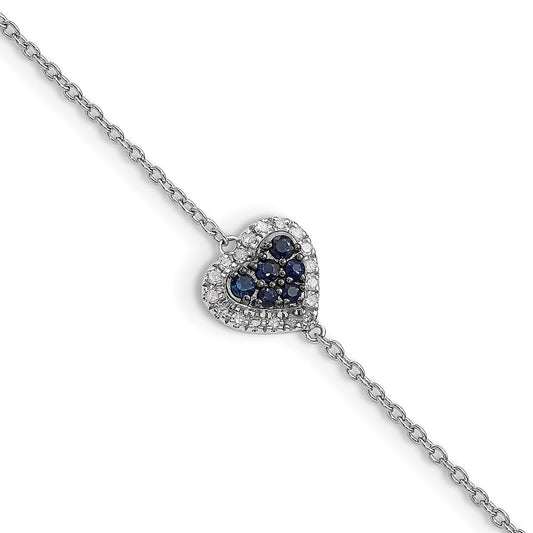 Sterling Silver Rhodium Diam. & Sapphire Heart Bracelet QDX1200