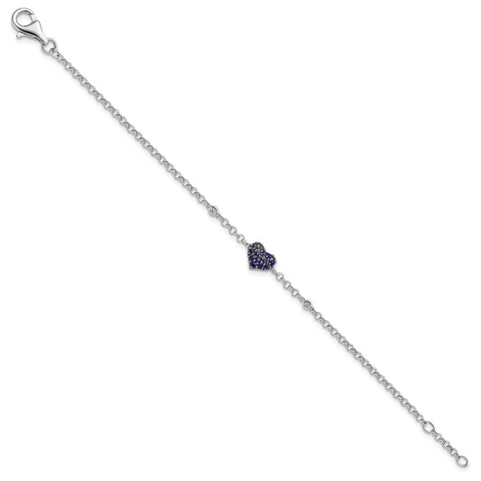 Sterling Silver Rhodium Diam. & Sapphire Heart Bracelet QDX1204