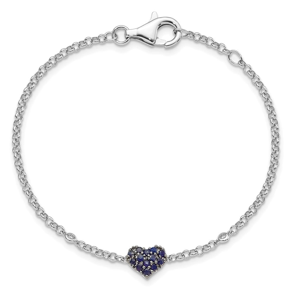 Sterling Silver Rhodium Diam. & Sapphire Heart Bracelet QDX1204