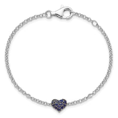 Sterling Silver Rhodium Diam. & Sapphire Heart Bracelet QDX1204