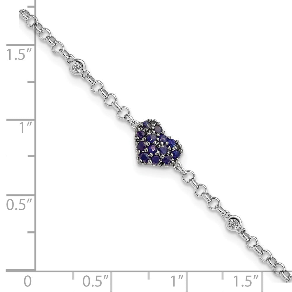 Sterling Silver Rhodium Diam. & Sapphire Heart Bracelet QDX1204