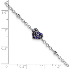 Sterling Silver Rhodium Diam. & Sapphire Heart Bracelet QDX1204