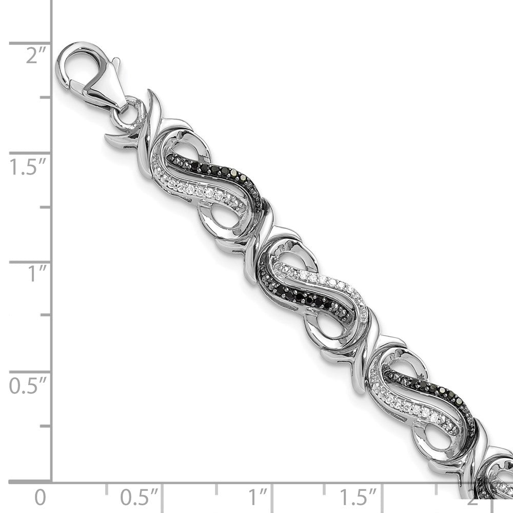 White Night Sterling Silver Rhodium-plated Black and White Diamond 7.5 Inch Bracelet QDX1233