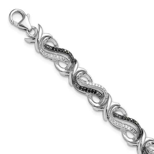 White Night Sterling Silver Rhodium-plated Black and White Diamond 7.5 Inch Bracelet QDX1233