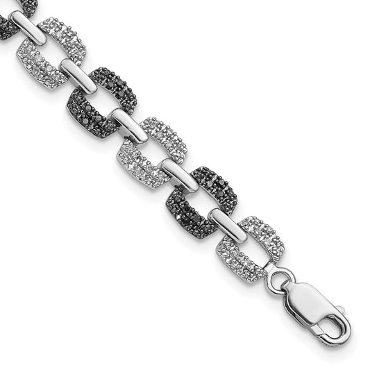 White Night Sterling Silver Rhodium-plated Black and White Diamond 7.5 Inch Bracelet QDX1235