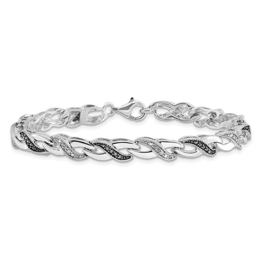 White Night Sterling Silver Rhodium-plated Black and White Diamond 7.5 Inch Bracelet QDX1237
