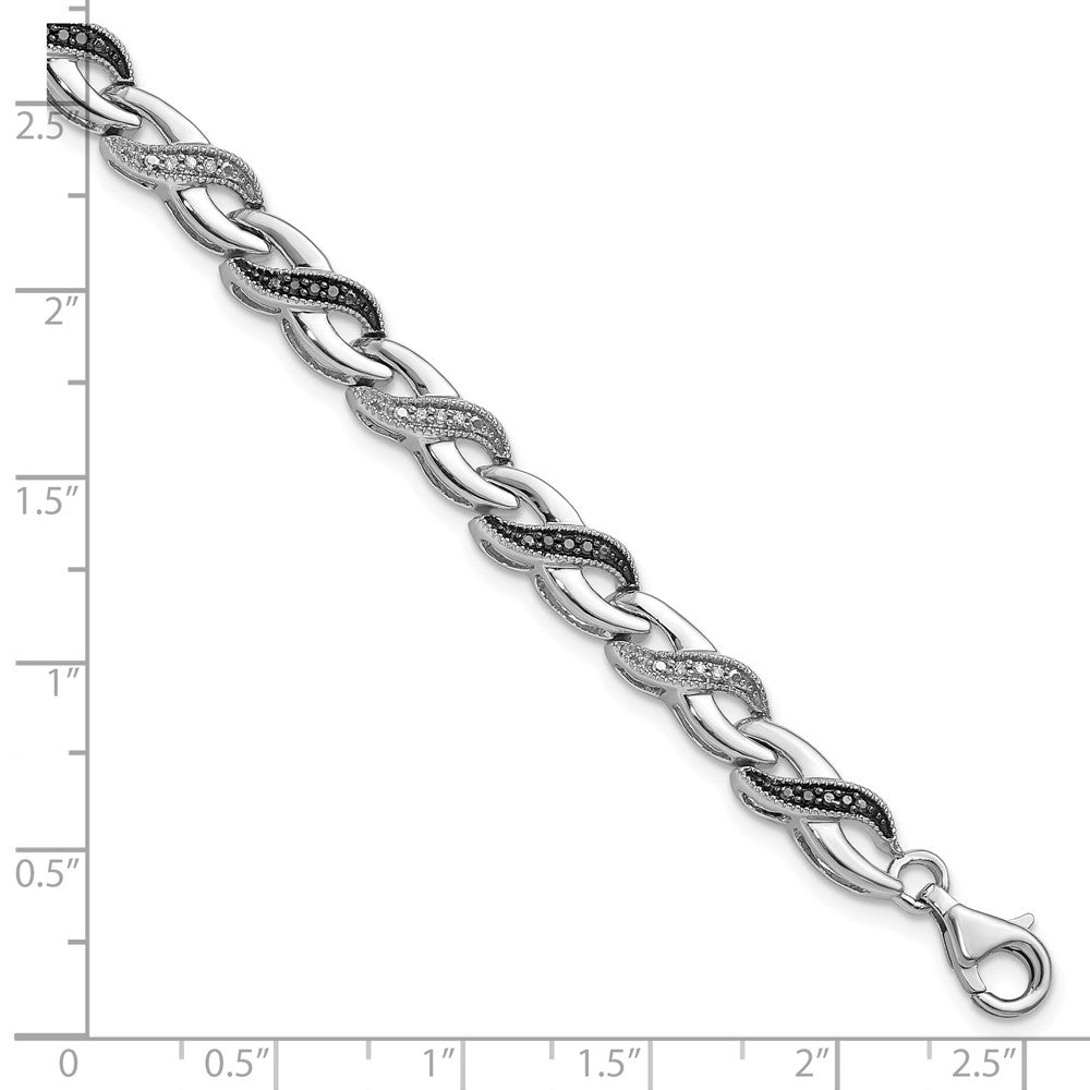 White Night Sterling Silver Rhodium-plated Black and White Diamond 7.5 Inch Bracelet QDX1237