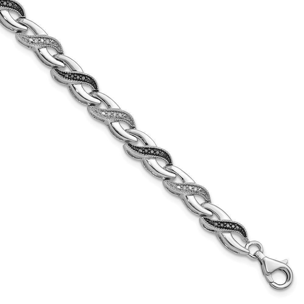White Night Sterling Silver Rhodium-plated Black and White Diamond 7.5 Inch Bracelet QDX1237
