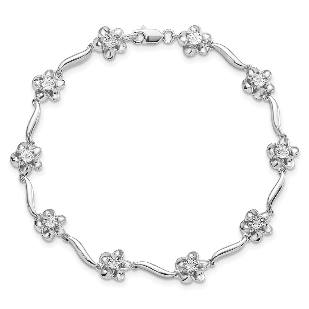 Sterling Silver Rhodium-plated Floral Diamond Bracelet QDX1248