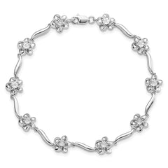 Sterling Silver Rhodium-plated Floral Diamond Bracelet QDX1248