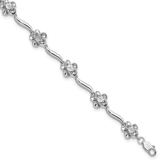 Sterling Silver Rhodium-plated Floral Diamond Bracelet QDX1248