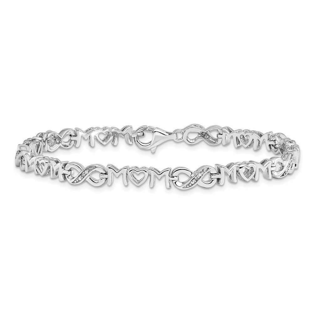 Sterling Silver Rhodium-plated Heart Mom Infinity Diamond Bracelet QDX1251