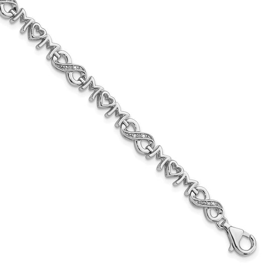 Sterling Silver Rhodium-plated Heart Mom Infinity Diamond Bracelet QDX1251