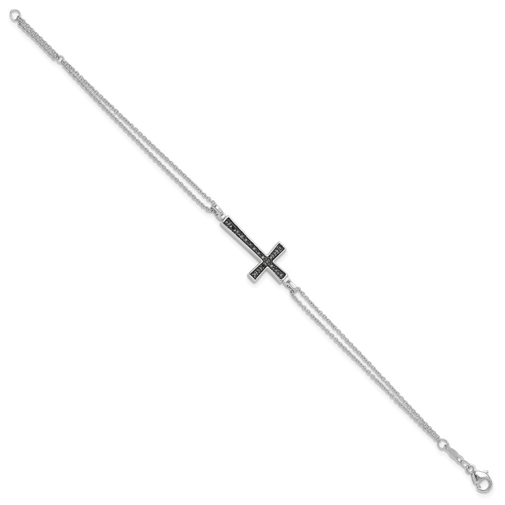 Sterling Silver Rhod 0.1ct. Blk & Wht Dia. Rvsble Cross 2 Strand Bracelet QDX1253