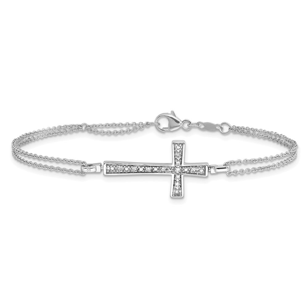 Sterling Silver Rhod 0.1ct. Blk & Wht Dia. Rvsble Cross 2 Strand Bracelet QDX1253