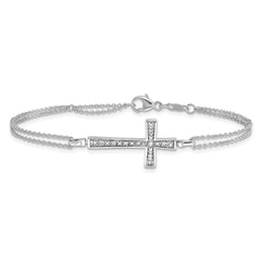 Sterling Silver Rhod 0.1ct. Blk & Wht Dia. Rvsble Cross 2 Strand Bracelet QDX1253