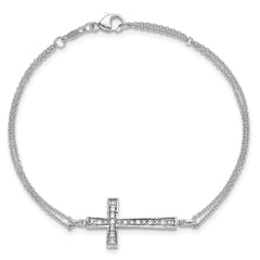 Sterling Silver Rhod 0.1ct. Blk & Wht Dia. Rvsble Cross 2 Strand Bracelet QDX1253