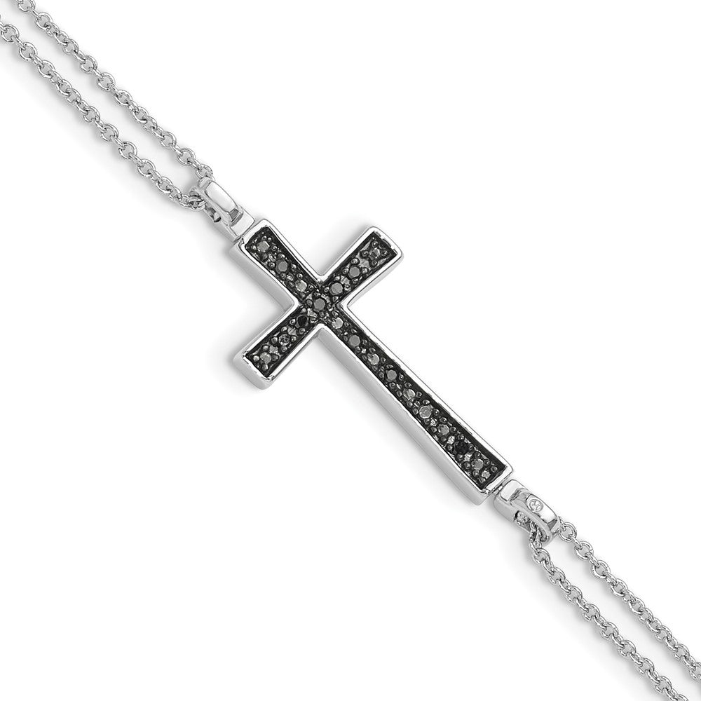 Sterling Silver Rhod 0.1ct. Blk & Wht Dia. Rvsble Cross 2 Strand Bracelet QDX1253