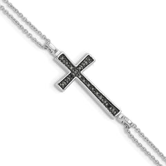 Sterling Silver Rhod 0.1ct. Blk & Wht Dia. Rvsble Cross 2 Strand Bracelet QDX1253